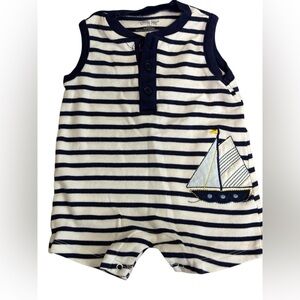 Little Me Navy and White Striped Baby Romper